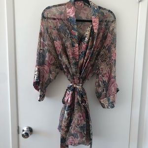 Vintage Lingerie Floral Satin Nightgown and Robe